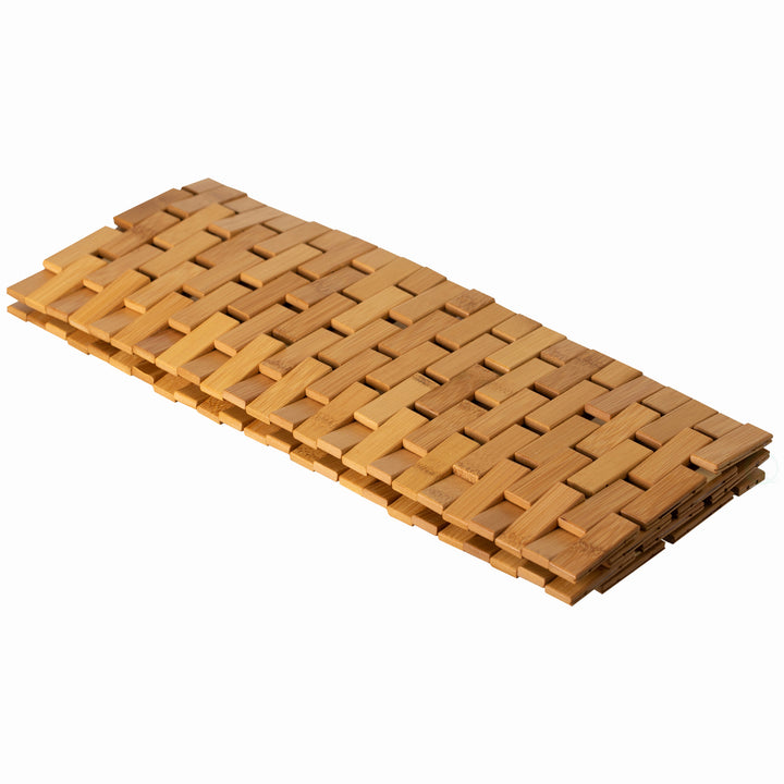 Foldable Bamboo Bath Mat Natural Anti-Slip Rug, Flooring Solution for Stylish Bathroom and Image 5