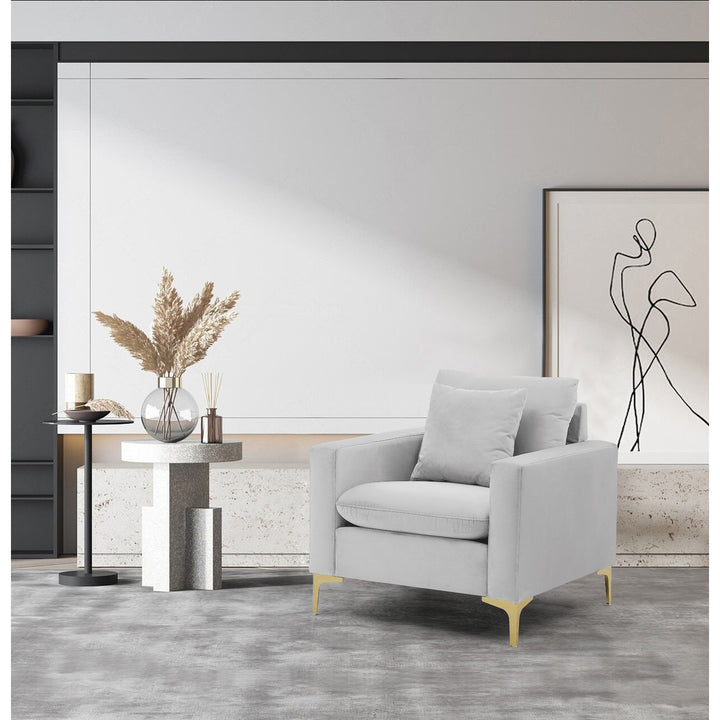 Iconic Home Roxi Club Chair Velvet Upholstered Loose Back Design Gold Tone Metal Y-Legs with Decorative Pillow Image 6