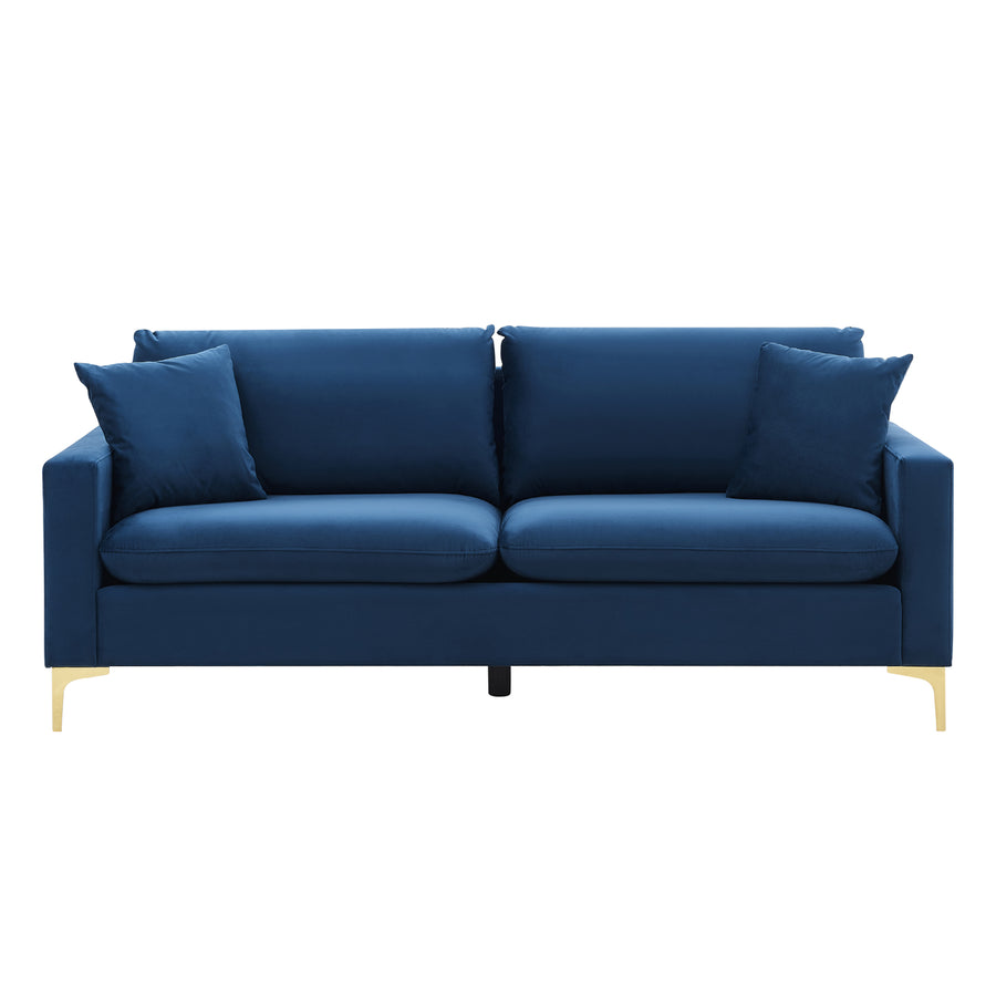 Iconic Home Roxi Sofa Velvet Upholstered Multi-Cushion Seat Gold Tone Metal Y-Legs with 2 Decorative Pillows Image 1