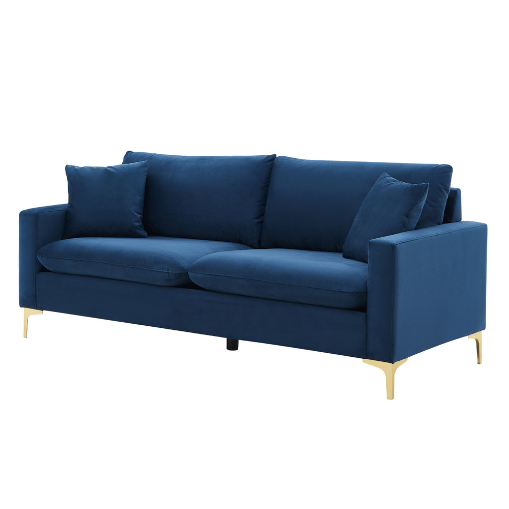 Iconic Home Roxi Sofa Velvet Upholstered Multi-Cushion Seat Gold Tone Metal Y-Legs with 2 Decorative Pillows Image 2
