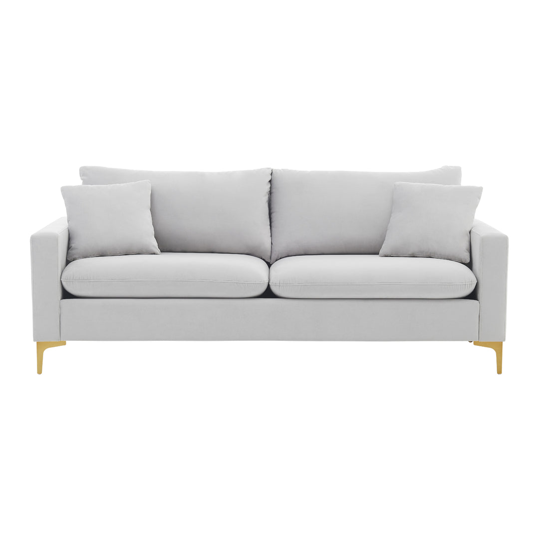 Iconic Home Roxi Sofa Velvet Upholstered Multi-Cushion Seat Gold Tone Metal Y-Legs with 2 Decorative Pillows Image 5