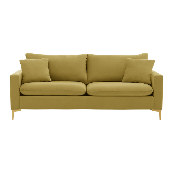 Iconic Home Roxi Sofa Velvet Upholstered Multi-Cushion Seat Gold Tone Metal Y-Legs with 2 Decorative Pillows Image 1