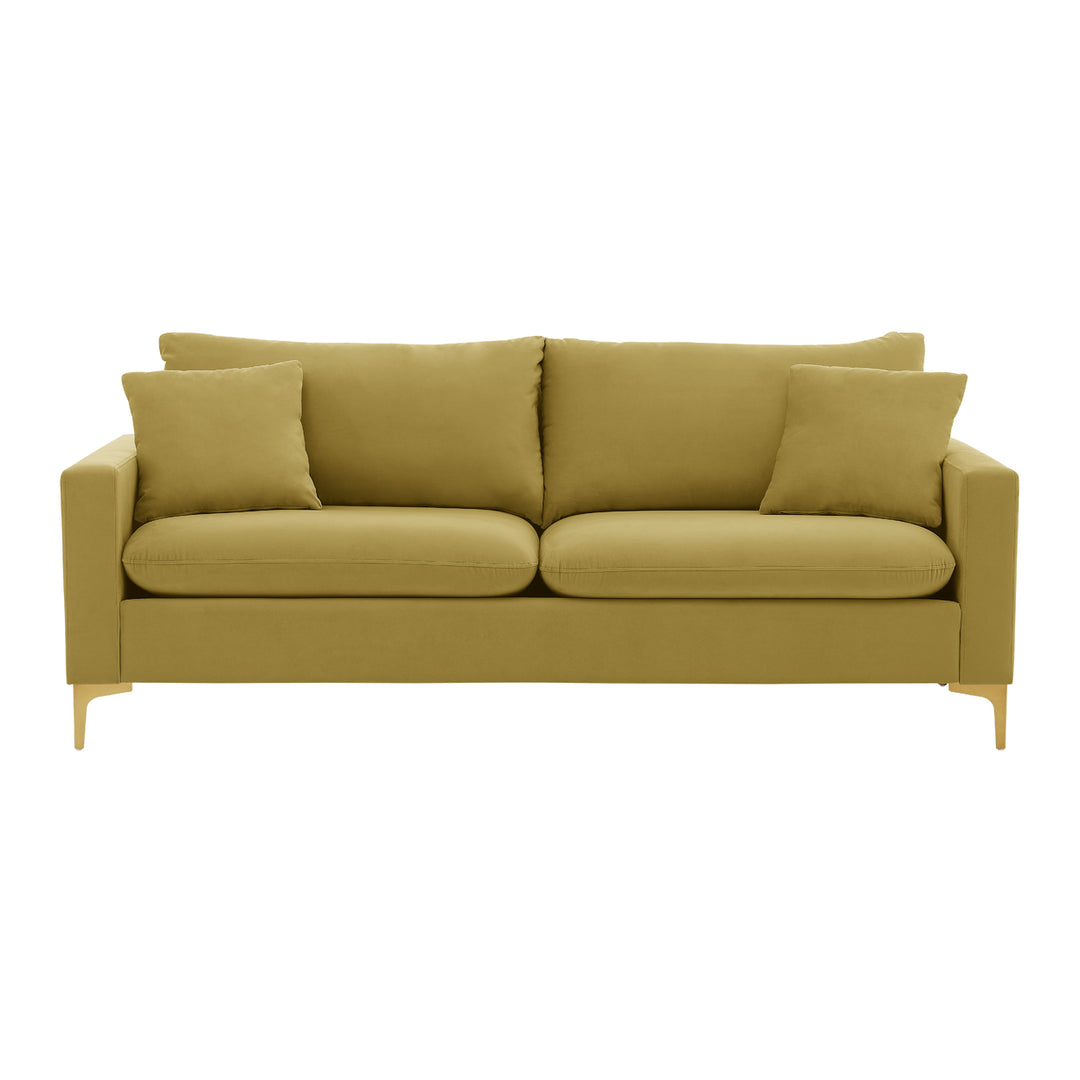 Iconic Home Roxi Sofa Velvet Upholstered Multi-Cushion Seat Gold Tone Metal Y-Legs with 2 Decorative Pillows Image 6