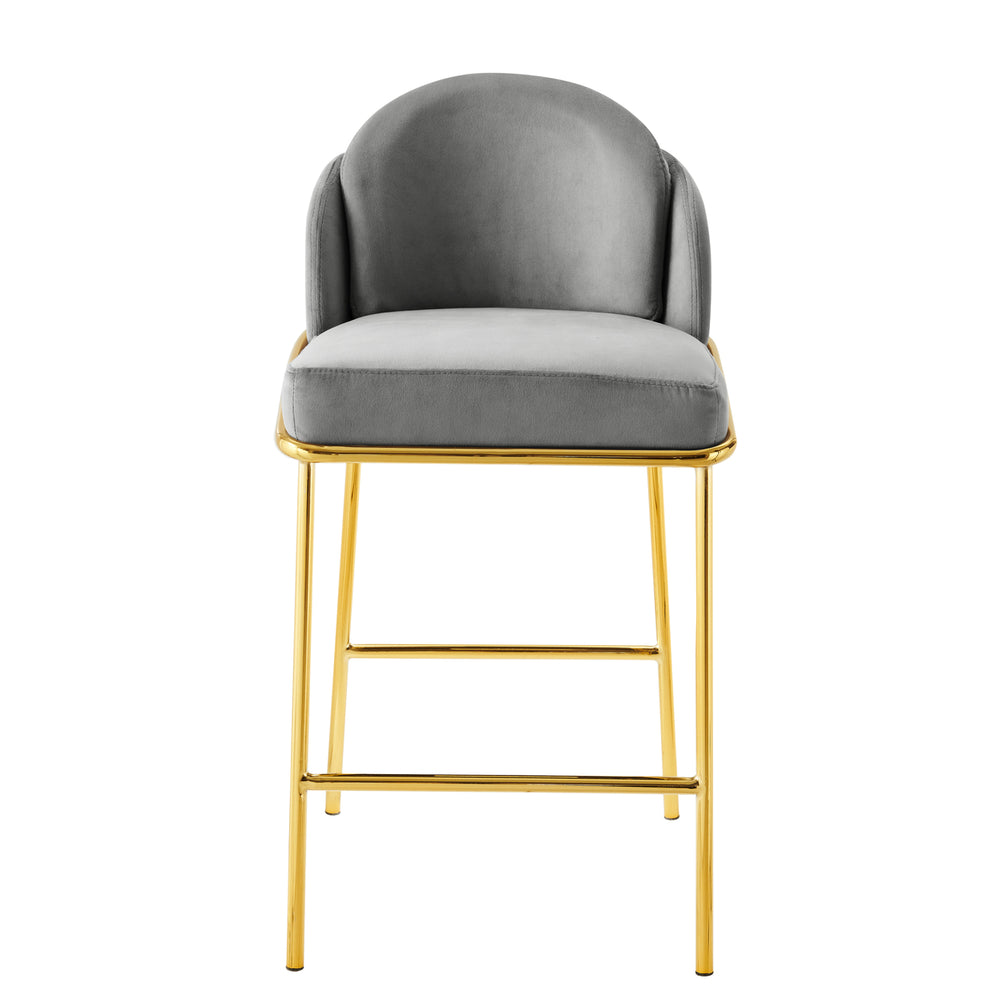 Iconic Home Aerial Counter Stool Chair Velvet Upholstered Armless Design Architectural Gold Tone Solid Metal Base Image 2