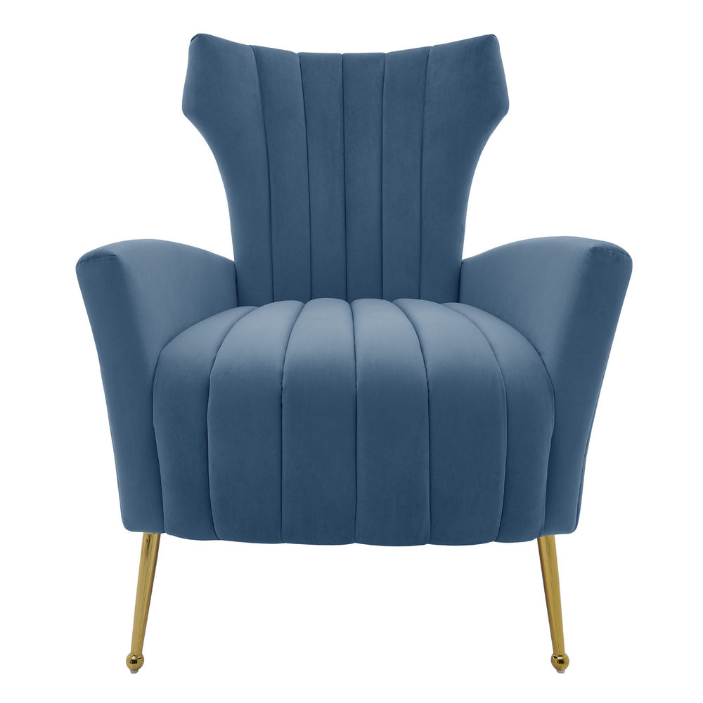 Iconic Home Kaylee Accent Chair Velvet Upholstered Vertical Channel Quilted Tall Wingback Design Goldtone Metal Legs Image 2