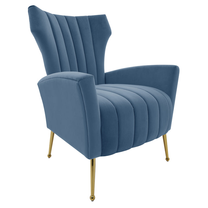 Iconic Home Kaylee Accent Chair Velvet Upholstered Vertical Channel Quilted Tall Wingback Design Goldtone Metal Legs Image 3