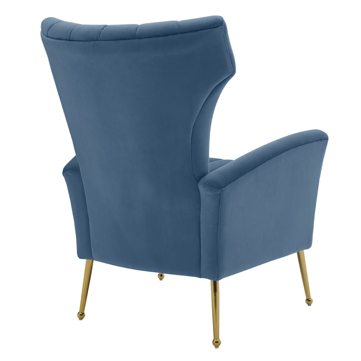 Iconic Home Kaylee Accent Chair Velvet Upholstered Vertical Channel Quilted Tall Wingback Design Goldtone Metal Legs Image 4