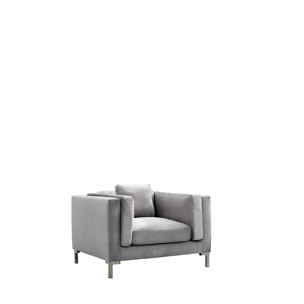 Iconic Home Everlie Club Chair Velvet Upholstered Loose Seat And Back Shelter Arm Design Silver Tone Metal Y-Legs Image 2