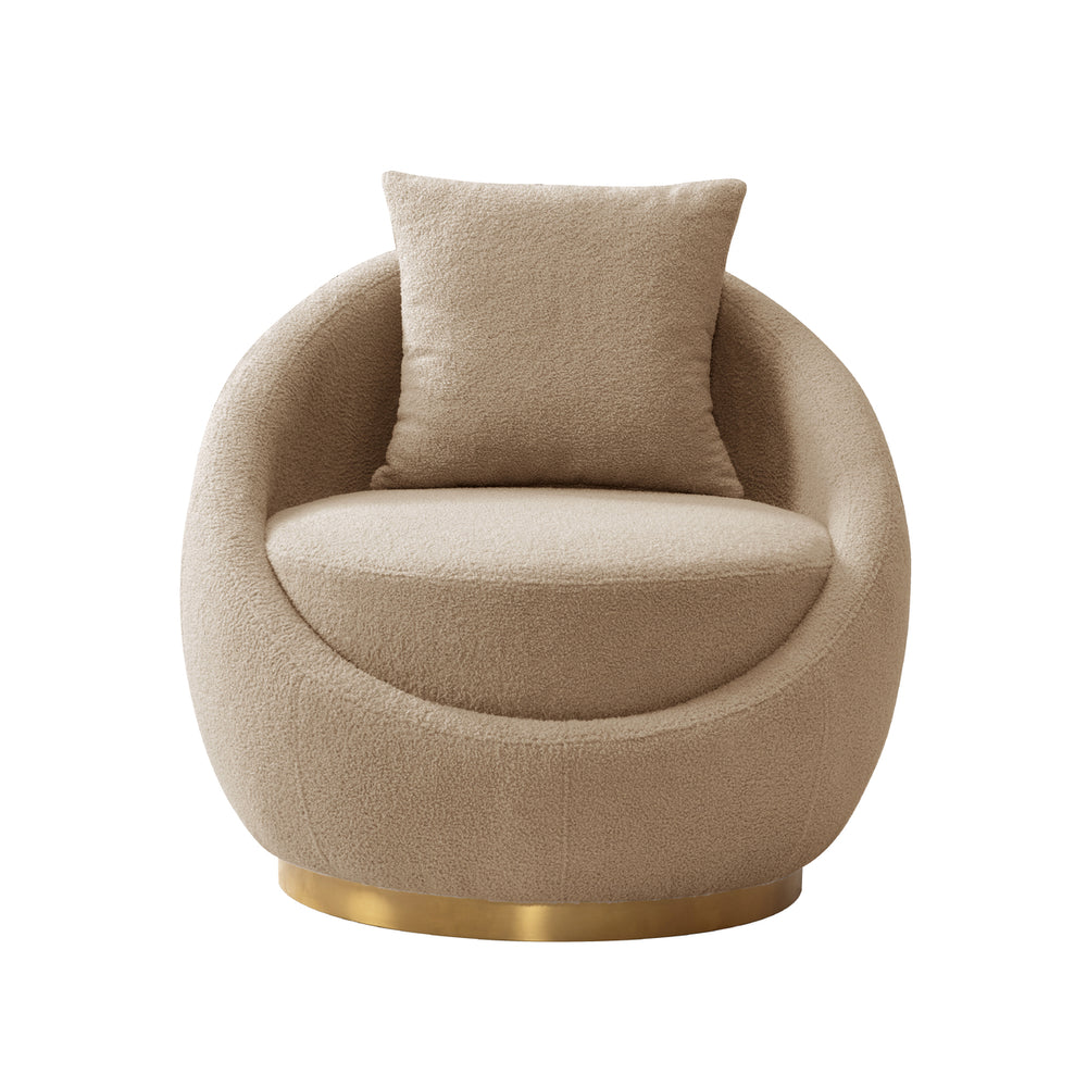 Iconic Home St Barths Accent Chair Cozy Plush Faux Shearling Upholstered Loose Seat Back Cushion Gold Tone Metal Base Image 2