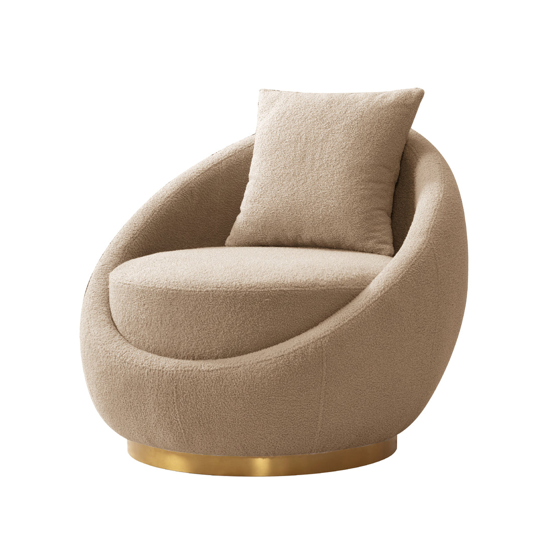 Iconic Home St Barths Accent Chair Cozy Plush Faux Shearling Upholstered Loose Seat Back Cushion Gold Tone Metal Base Image 3