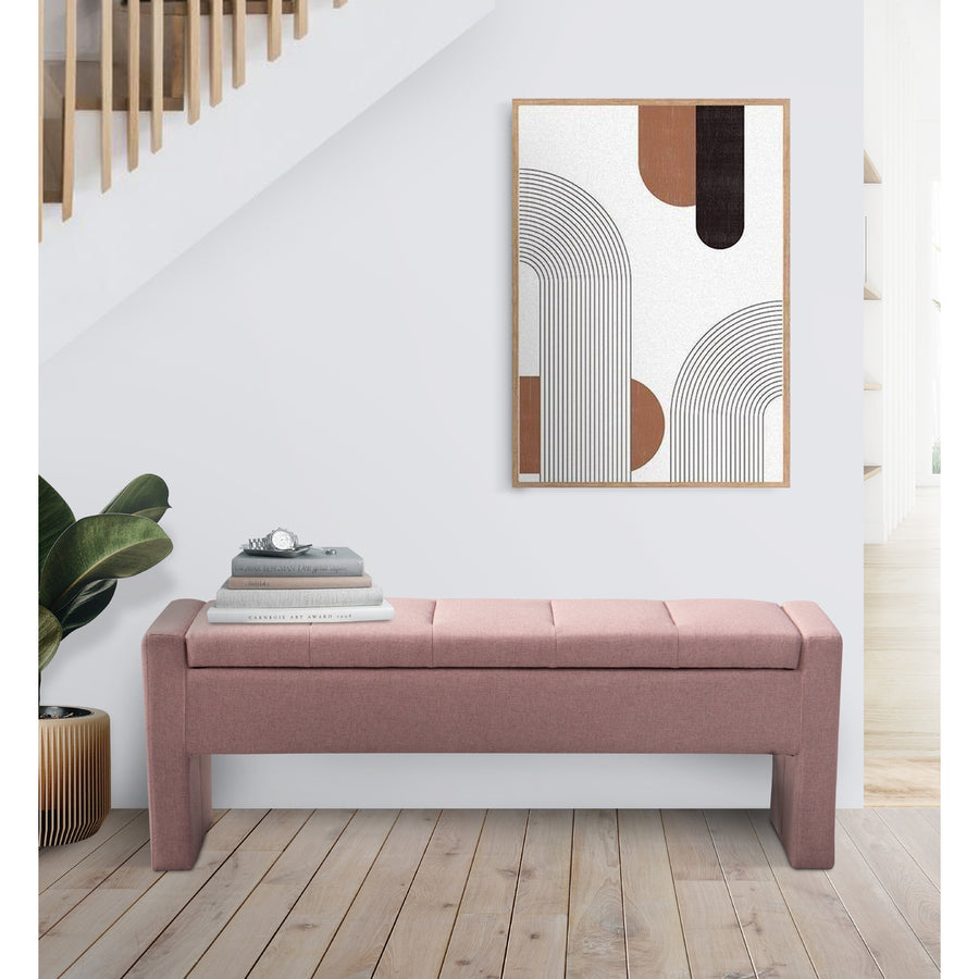 Iconic Home Kobi Storage Bench Linen Textured Upholstery Minimalist Design With Discrete Interior Compartment, Modern Image 1