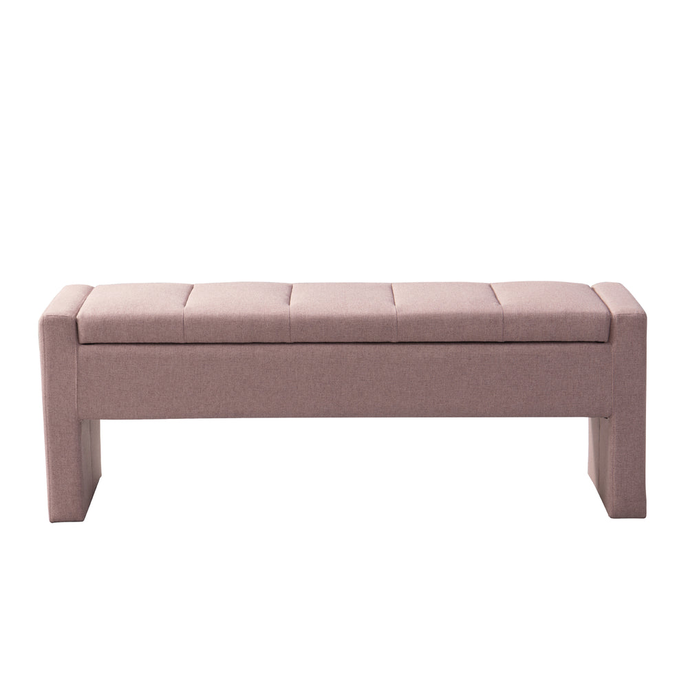 Iconic Home Kobi Storage Bench Linen Textured Upholstery Minimalist Design With Discrete Interior Compartment, Modern Image 2
