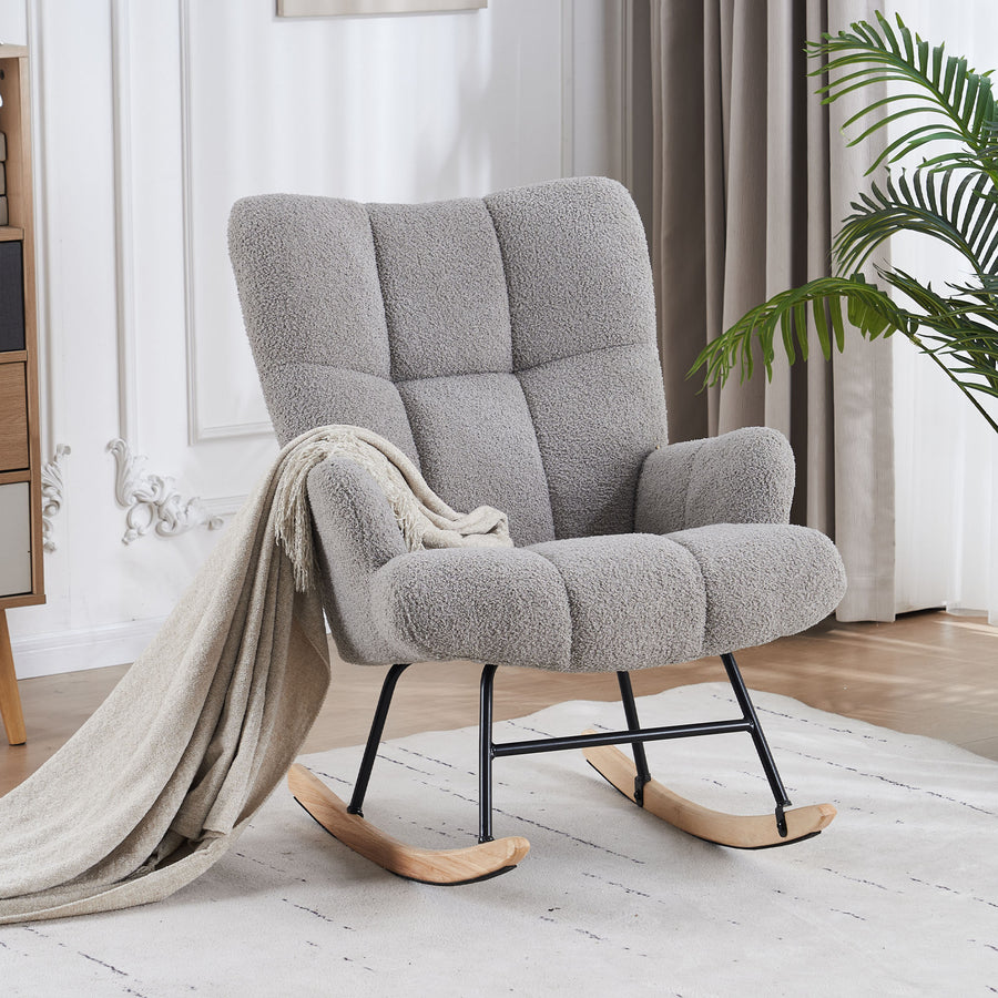 Teddy Velvet Rocking Accent Chair, Uplostered Glider Rocker Armchair for Nursery, Comfy Wingback Armchair Image 1