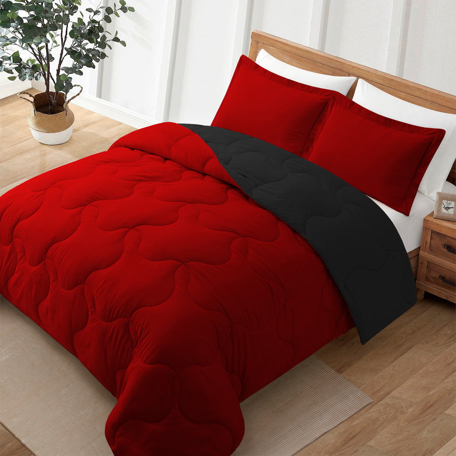 Reversible Superior Soft Comforter Sets, Down Alternative Comforter, BlackandRed, Full Queen Image 1