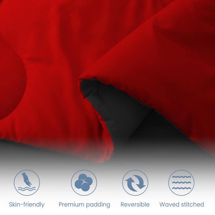 Reversible Superior Soft Comforter Sets, Down Alternative Comforter, BlackandRed, Full Queen Image 4