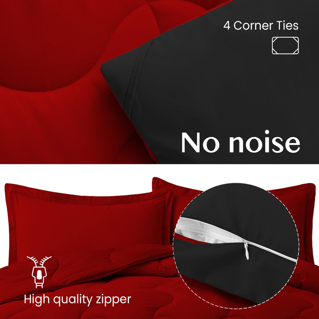 Reversible Superior Soft Comforter Sets, Down Alternative Comforter, BlackandRed, Full Queen Image 5