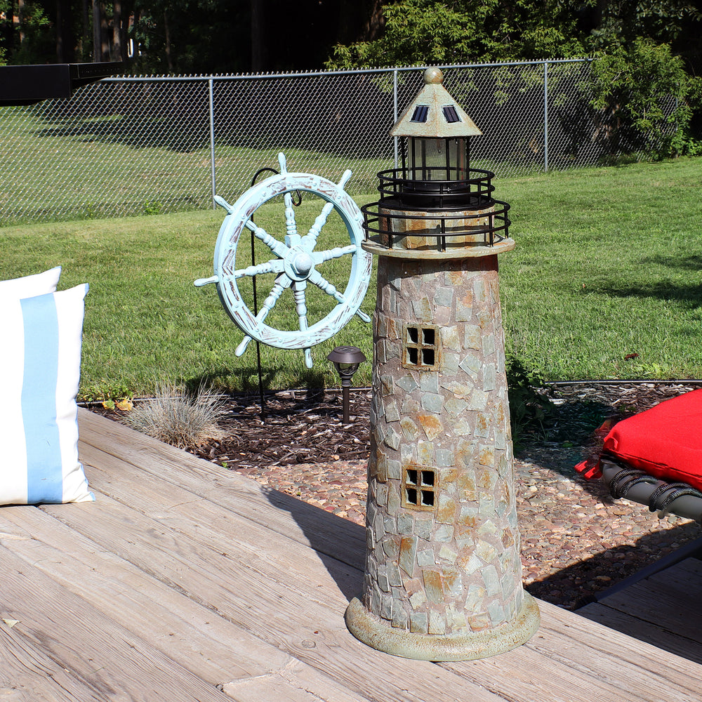 Sunnydaze 25 in Resin and Cobblestone Solar LED Lighthouse Nautical Statue Image 2