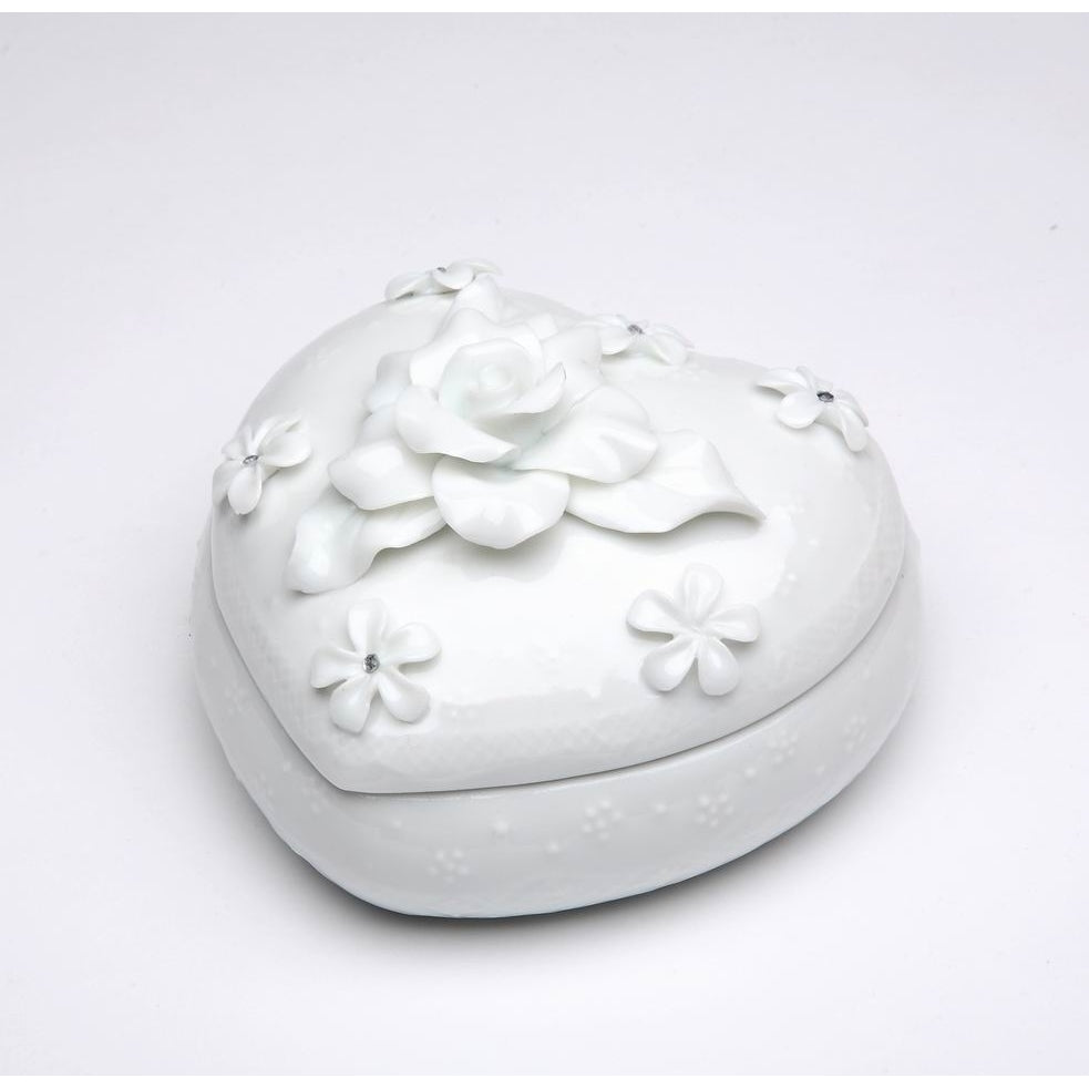 Ceramic White Heart Shaped Jewelry Box with Rose Flower, Wedding Dcor or Gift, Anniversary Dcor or Gift, Home Dcor, Image 2