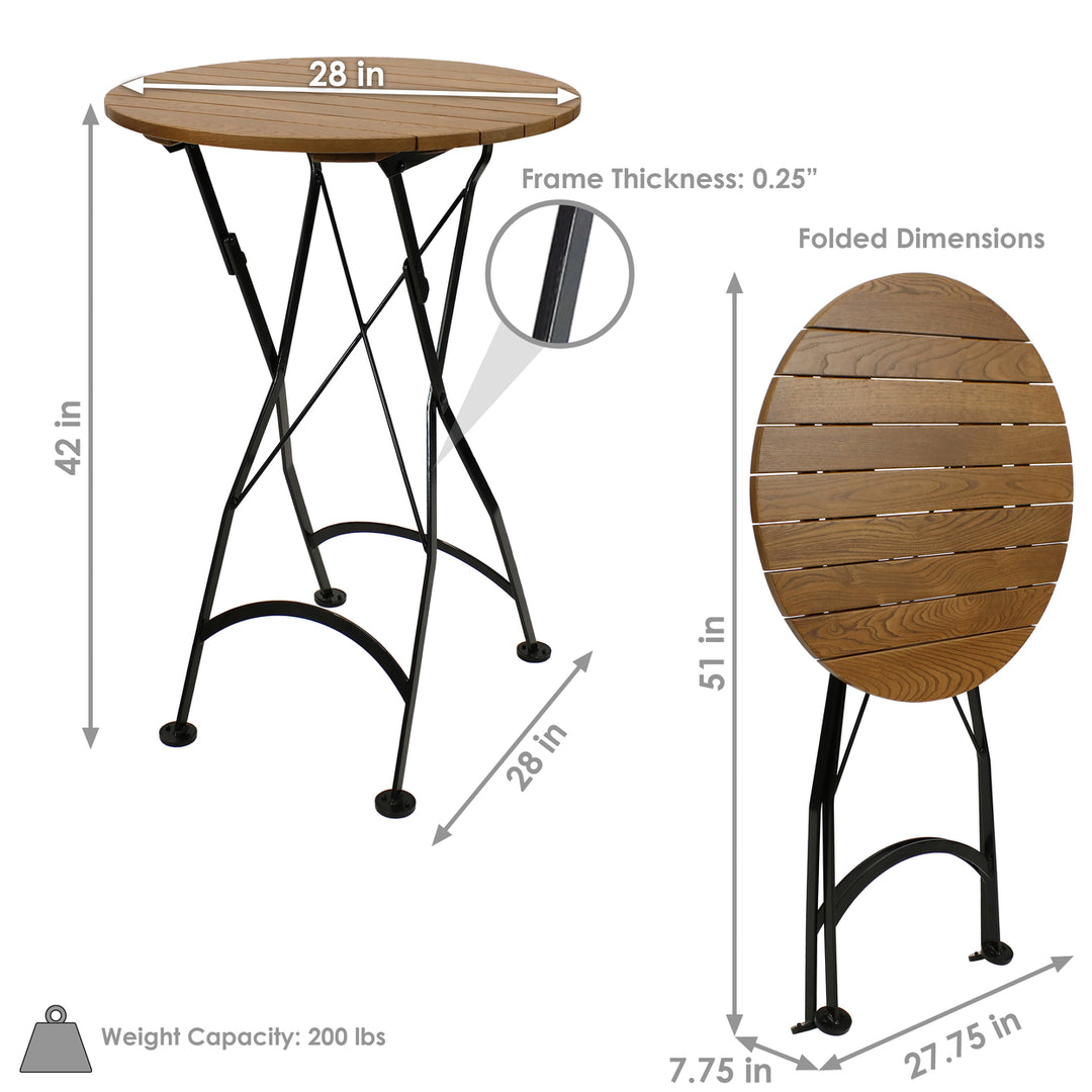 Sunnydaze 28 in European Chestnut Round Folding Patio Bar-Height Table Image 3