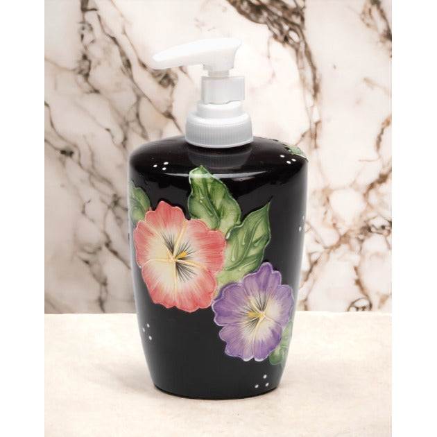 Ceramic Pansy Flower Black Soap Dispenser Pump, Home Dcor, , , Kitchen Dcor, Image 2