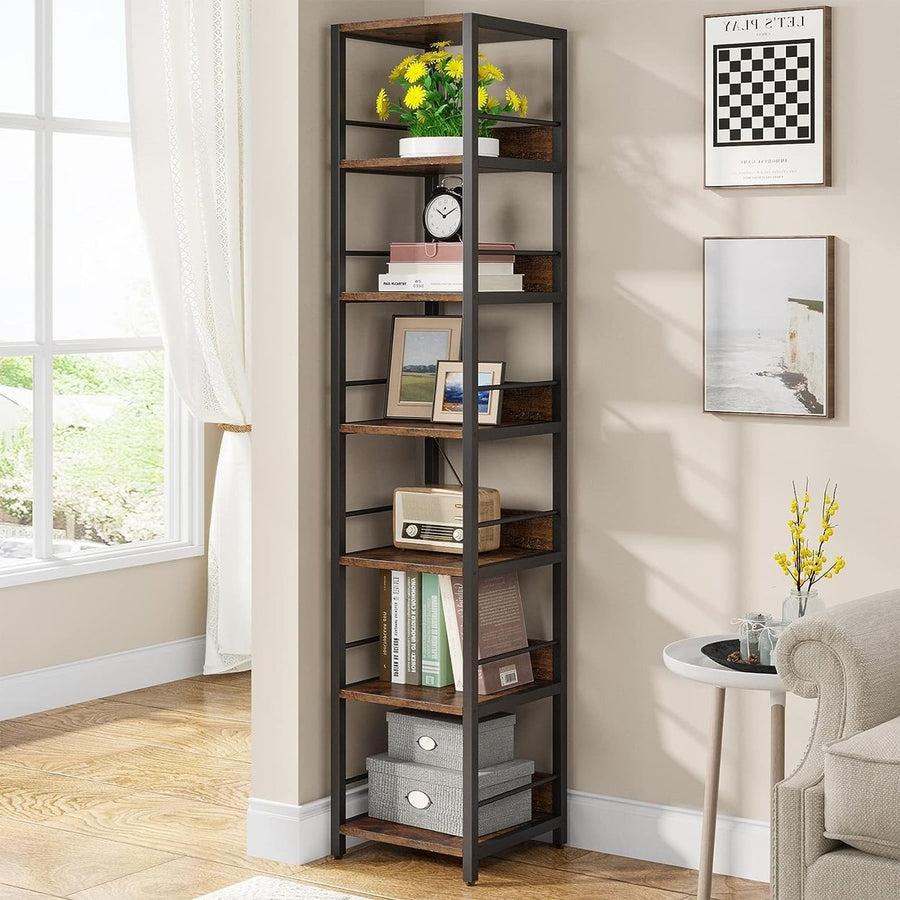 Tribesigns 6-Tier Corner Shelf, 75 Inch Tall Narrow Bookshelf Storage Rack, Etagere Shelves Display Stand for Small Image 1