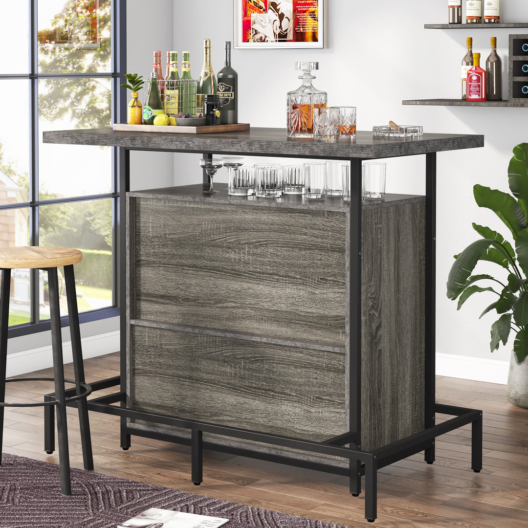 Tribesigns Home Bar Unit, Industrial 3-Tier Liquor Bar Table with Glasses Holder and Wine Storage, Wine Bar Cabinet Set Image 5