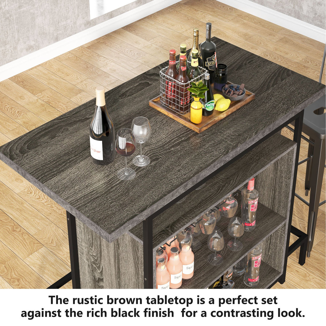 Tribesigns Home Bar Unit, Industrial 3-Tier Liquor Bar Table with Glasses Holder and Wine Storage, Wine Bar Cabinet Set Image 6