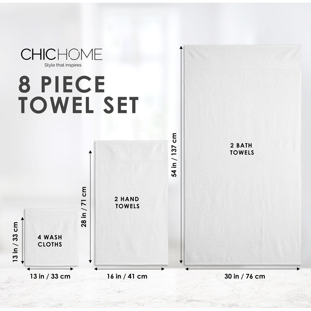 Chic Home Premium 8-Piece 100% Pure Turkish Cotton Towel Set Woven Dobby Border Design Image 2