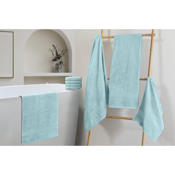 Chic Home Premium 8-Piece 100% Pure Turkish Cotton Towel Set Woven Dobby Border Design Image 1