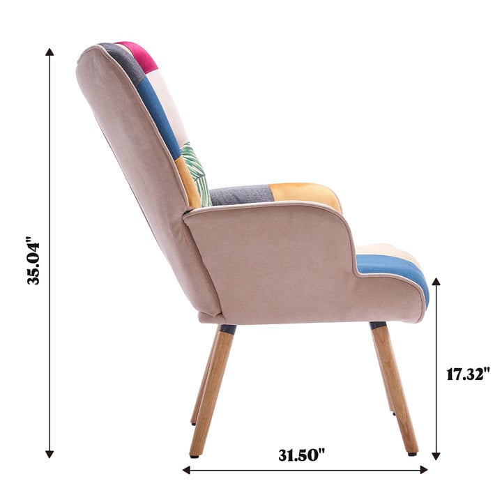 Patchwork Accent Chair Mid-Century Modern Arm Chair with Solid Wood Frame and Soft Cushion, Single sofa Image 8