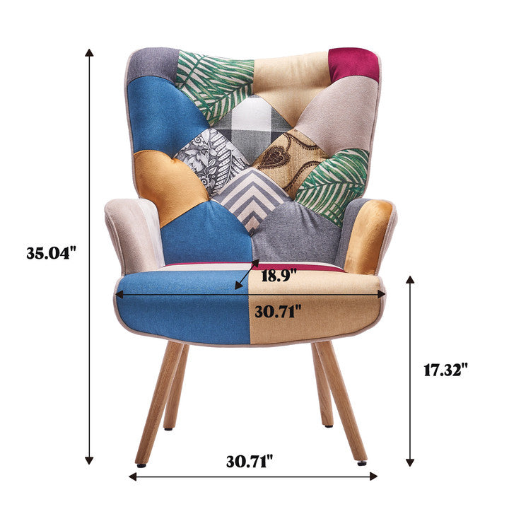 Patchwork Accent Chair Mid-Century Modern Arm Chair with Solid Wood Frame and Soft Cushion, Single sofa Image 7