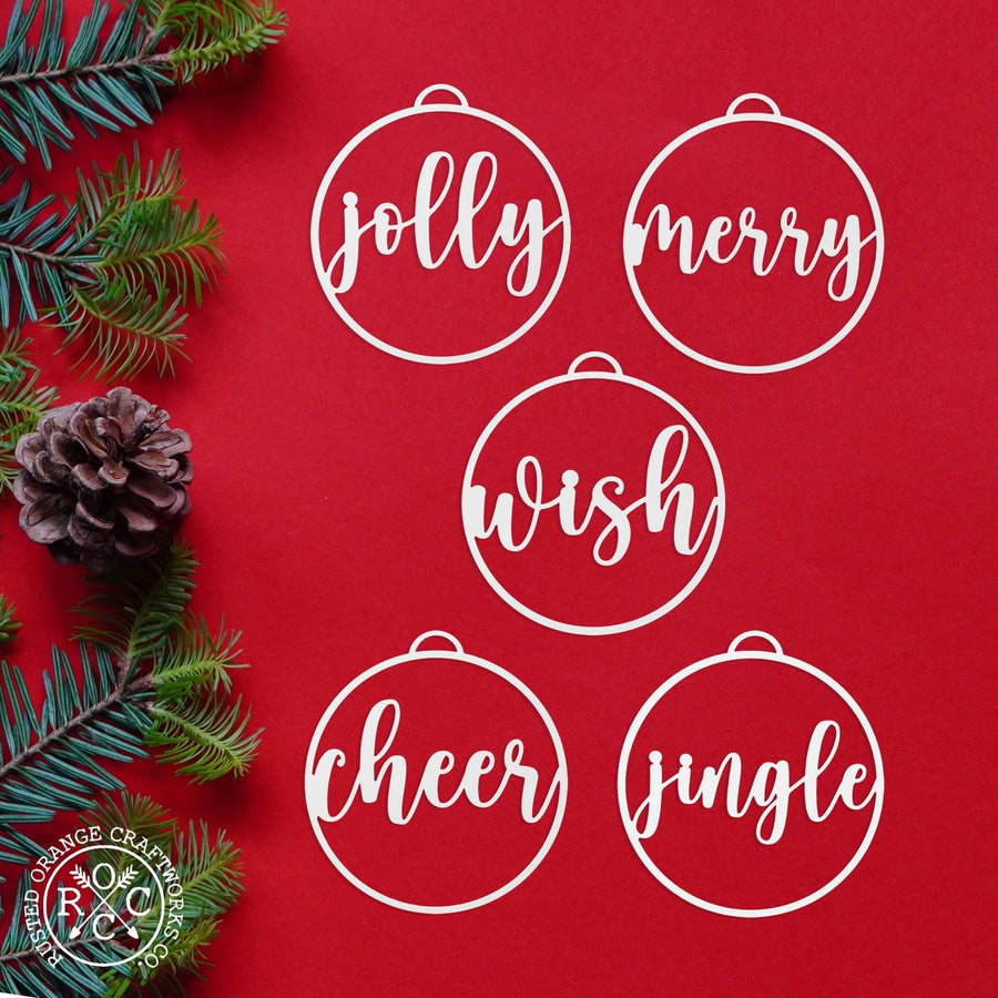 Jolly Christmas Ornaments - 5 pack - Metal Christmas Tree Ornaments Image 1