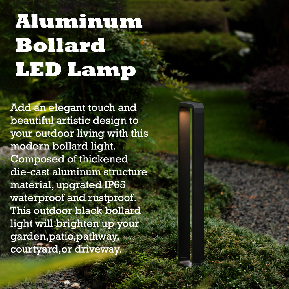Decorative Driveway Bollard Rectangle LED Garden Light, Large Black Aluminum Pathway Yard Outdoor Light Image 2