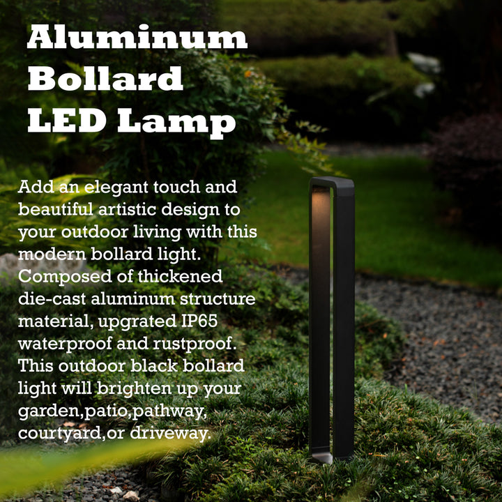 Decorative Driveway Bollard Rectangle LED Garden Light, Large Black Aluminum Pathway Yard Outdoor Light Image 2