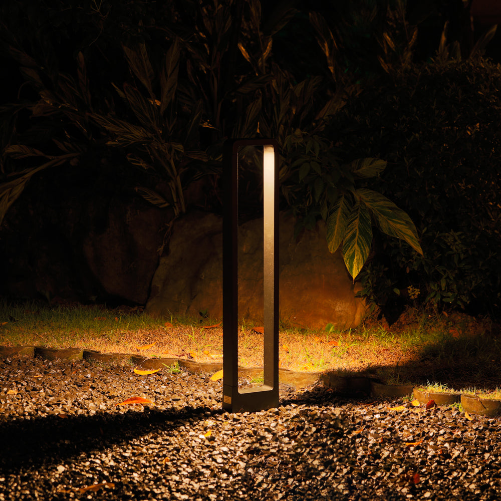 Decorative Driveway Bollard Rectangle LED Garden Light, Large Black Aluminum Pathway Yard Outdoor Light Image 8