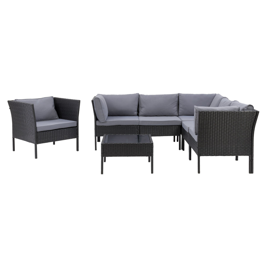 CorLiving Parksville L-Shaped Patio 7pc Sectional Set with Chair Image 1