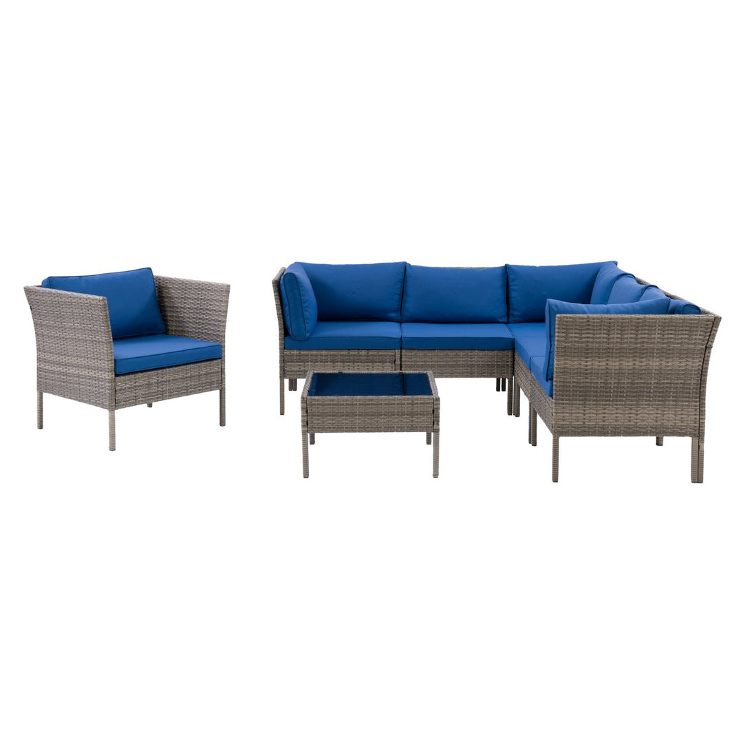 CorLiving Parksville L-Shaped Patio 7pc Sectional Set with Chair Image 1