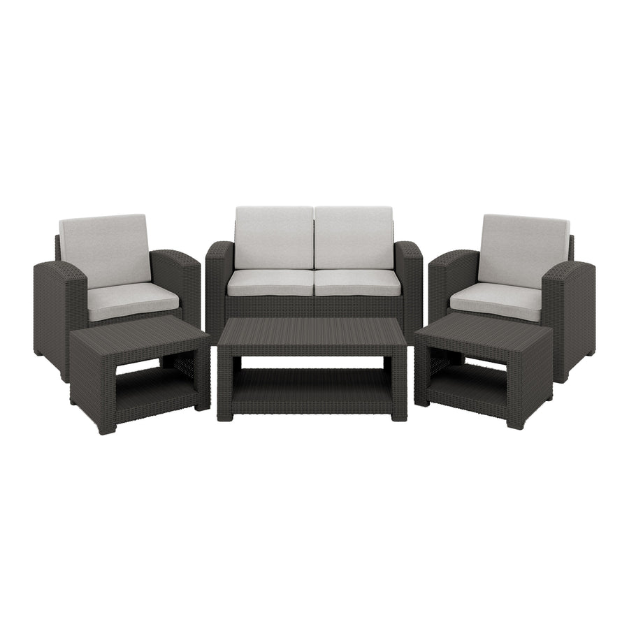 CorLiving 6pc All-Weather Black Conversation Set with Light Grey Cushions Image 1