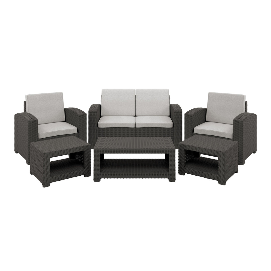 CorLiving 6pc All-Weather Black Conversation Set with Light Grey Cushions Image 1