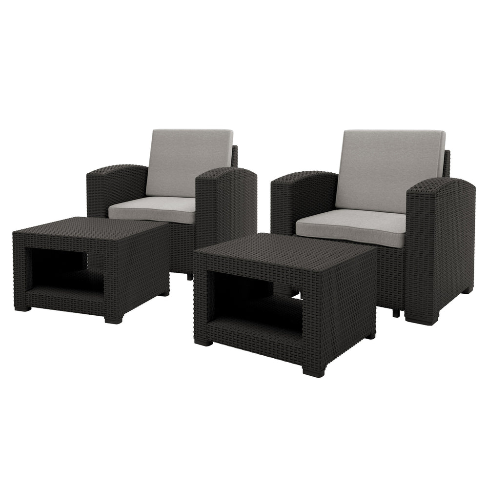 CorLiving 6pc All-Weather Black Conversation Set with Light Grey Cushions Image 2