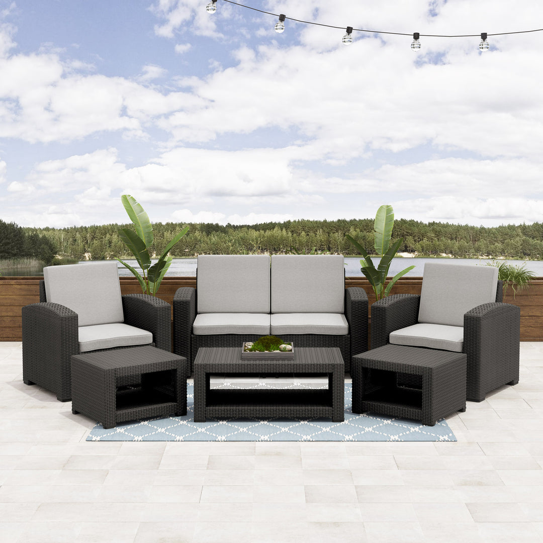 CorLiving 6pc All-Weather Black Conversation Set with Light Grey Cushions Image 4
