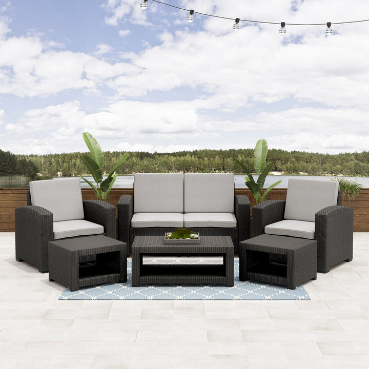 CorLiving 6pc All-Weather Black Conversation Set with Light Grey Cushions Image 4