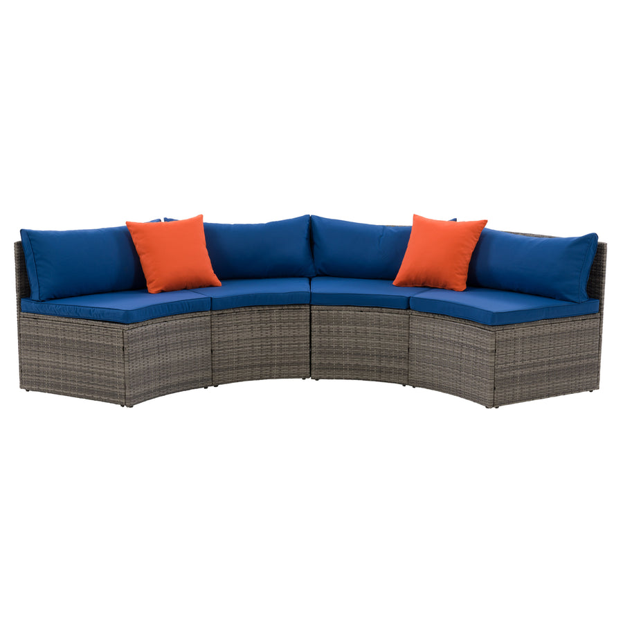 CorLiving Parksville Patio Sectional Bench Set - Blended Grey Finish/Oxford Blue Cushions Image 1