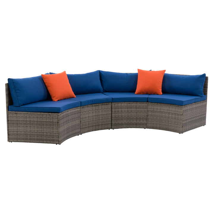 CorLiving Parksville Patio Sectional Bench Set - Blended Grey Finish/Oxford Blue Cushions Image 2
