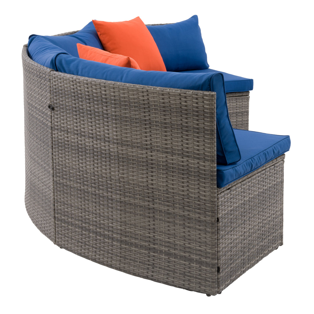 CorLiving Parksville Patio Sectional Bench Set - Blended Grey Finish/Oxford Blue Cushions Image 3