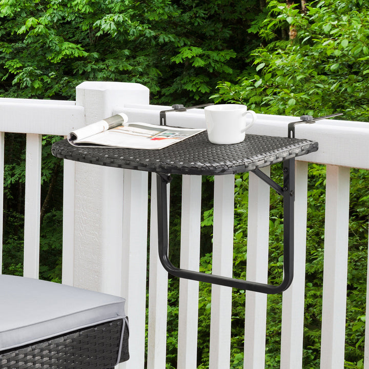 CorLiving Parksville Black Rattan Foldable Balcony Table Image 2