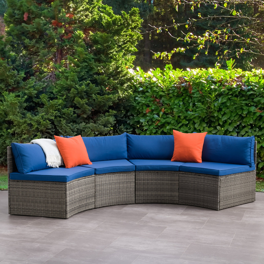 CorLiving Parksville Patio Sectional Bench Set - Blended Grey Finish/Oxford Blue Cushions Image 5