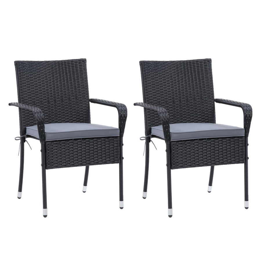 CorLiving Parksville Patio Stackable Dining Chair Set - Black with Ash Grey Cushions, 2pc Image 1