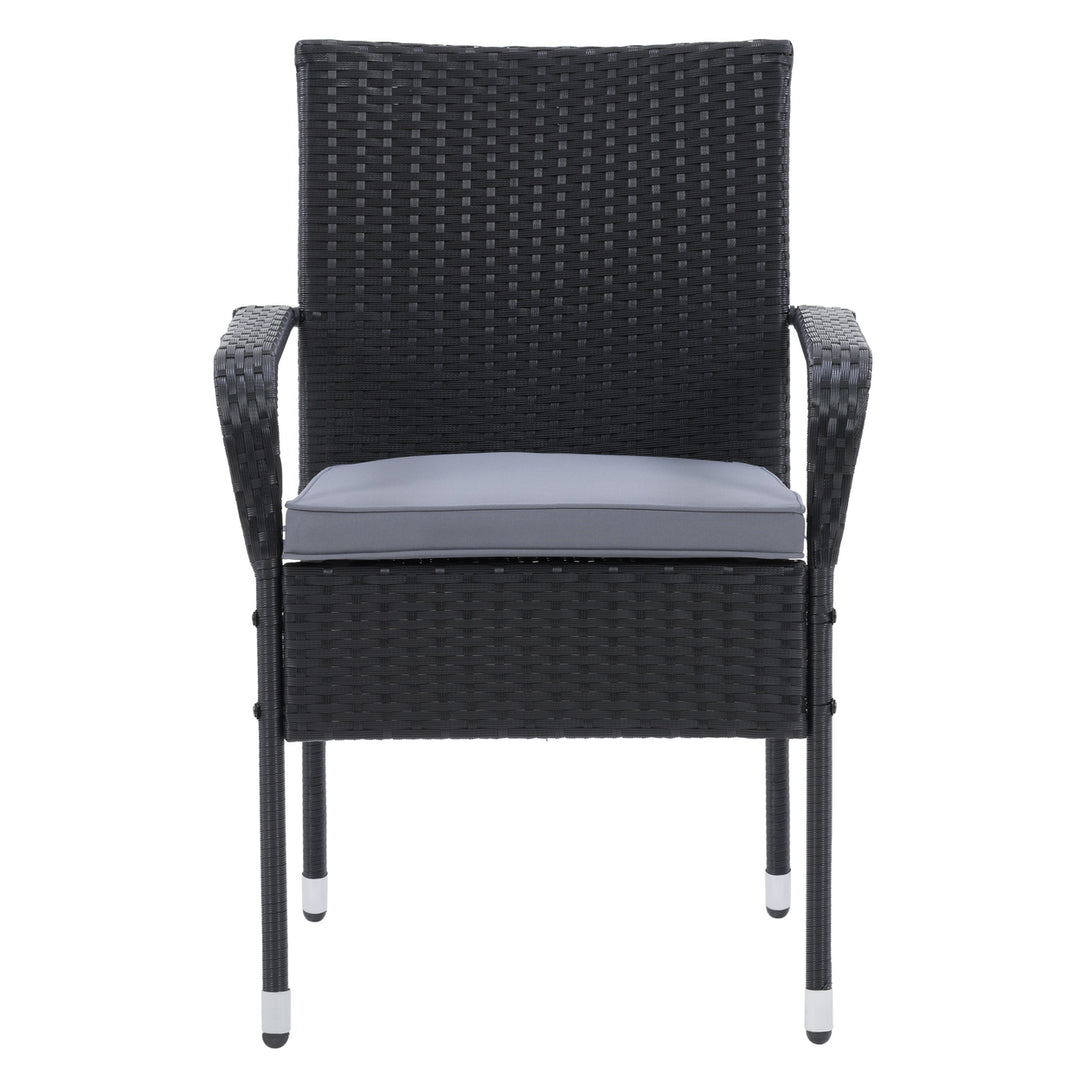 CorLiving Parksville Patio Stackable Dining Chair Set - Black with Ash Grey Cushions, 2pc Image 2