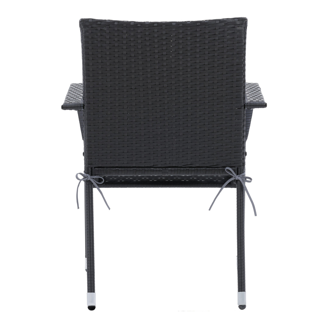 CorLiving Parksville Patio Stackable Dining Chair Set - Black with Ash Grey Cushions, 2pc Image 4